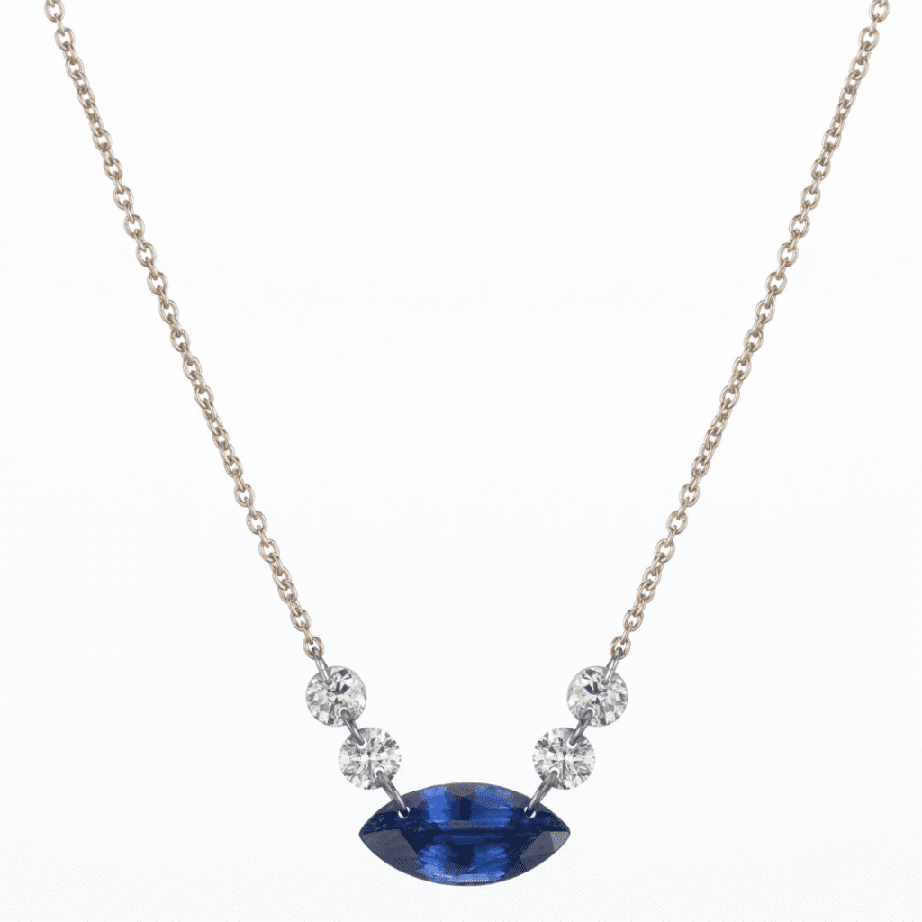 Blue stone suspended on a chain.