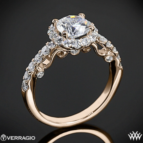 20k Rose Gold Verragio Half Eternity Halo Diamond Engagement Ring at Whiteflash