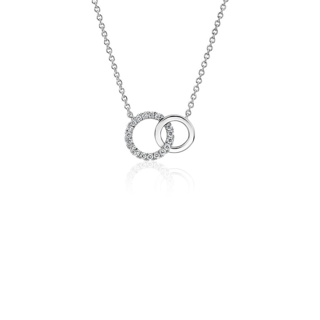 Mini Duet Circle Diamond Necklace in 14k White Gold.