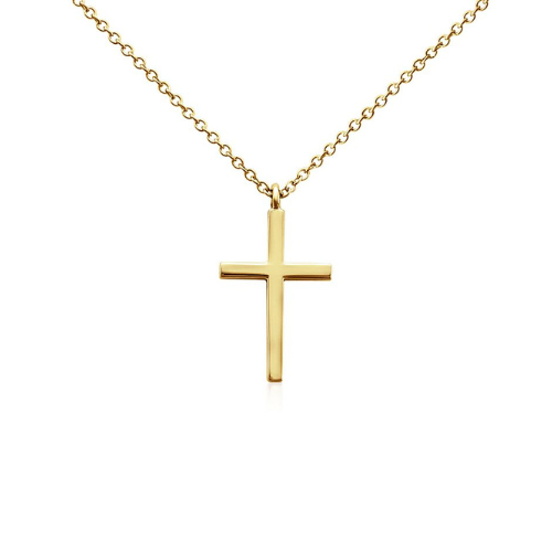 18" Petite Cross Pendant in 14k Yellow Gold.
