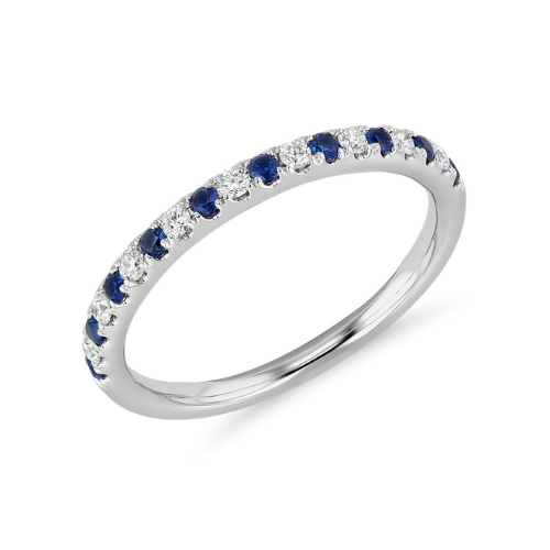 Riviera Pavé Sapphire and Diamond Ring in 14k White Gold.