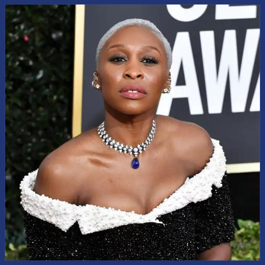 Cynthia Erivo wearing sapphire.