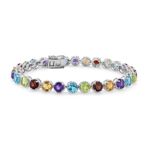 Multicolor Round Rope Bracelet in Sterling Silver.