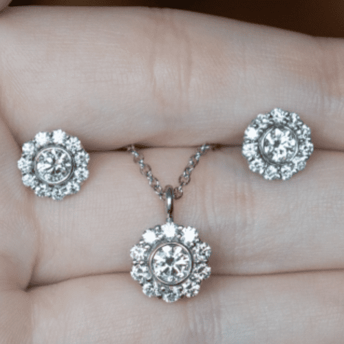 Floral Diamond Pendant and Earrings