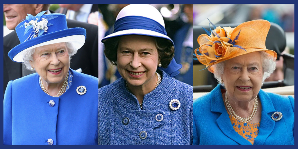 3 Images of Queen Elizabeth II Wearing her Prince Albert Sapphire Brooch