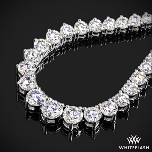 8.00ctw 14k White Gold Three-Prong Graduated Diamond Tennis Necklace.