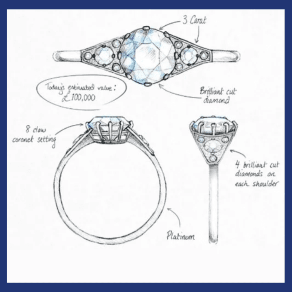 Queen Elizabeth II's Engagement Ring Sketched.