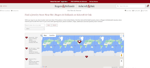Rogers and Hollands store locator webpage