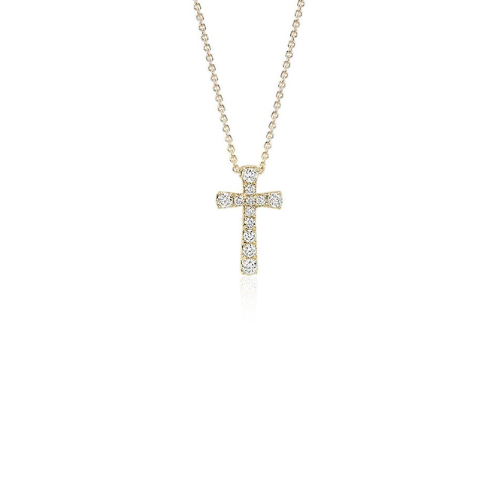 Petite Diamond Cross Pendant in 14k Yellow Gold.
