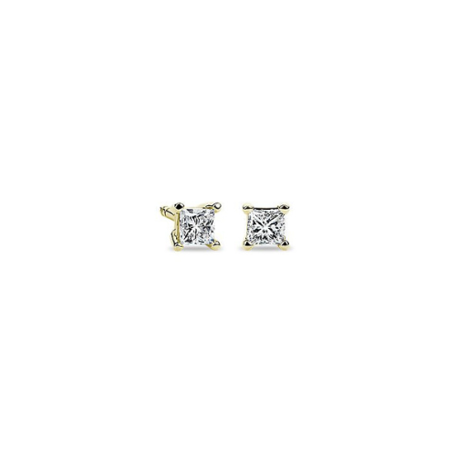 Princess Diamond Stud Earrings in 14k Yellow Gold.