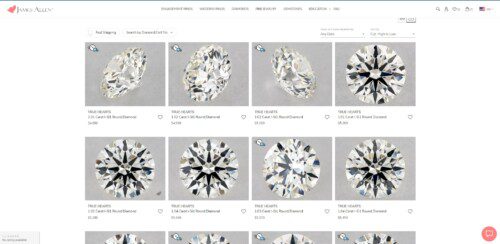 James Allen superior diamond selection menu and view