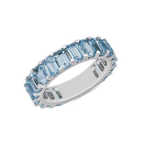 Octagon Sky Blue Topaz Eternity Band in Sterling Silver