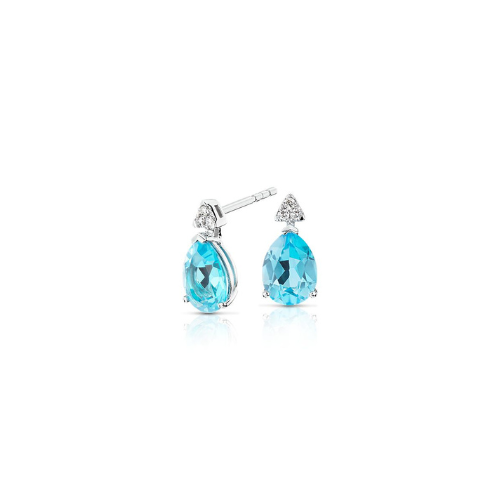 Pear-Shaped Blue Topaz Earrings with Diamond Trio in 14k White Gold