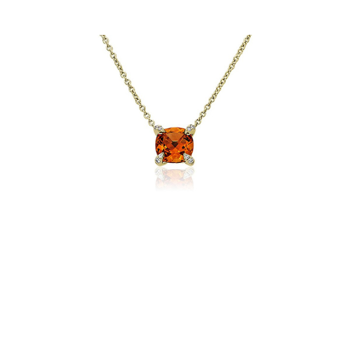 Cushion Cut Citrine and Diamond Accent Pendant in 14k Yellow Gold