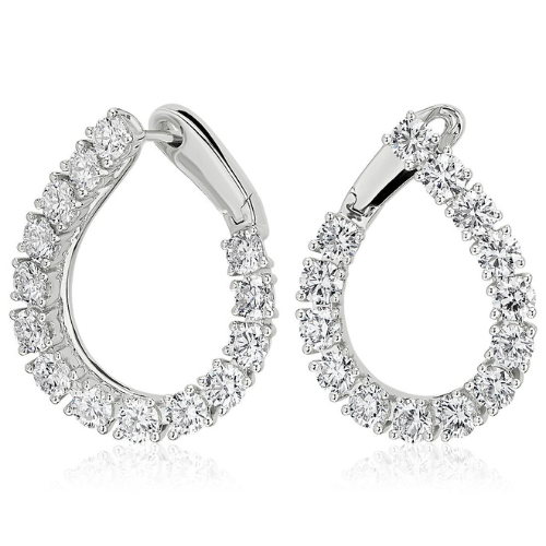 Diamond Front-Back Pear Shape Hoop Earrings in 18k White Gold