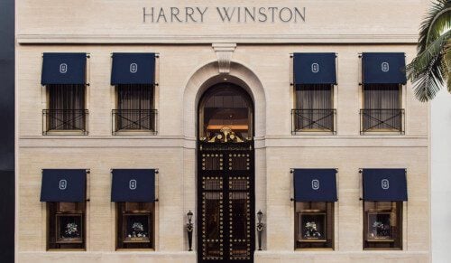 Harry Winston's tan, black and gold accented LA storefront 