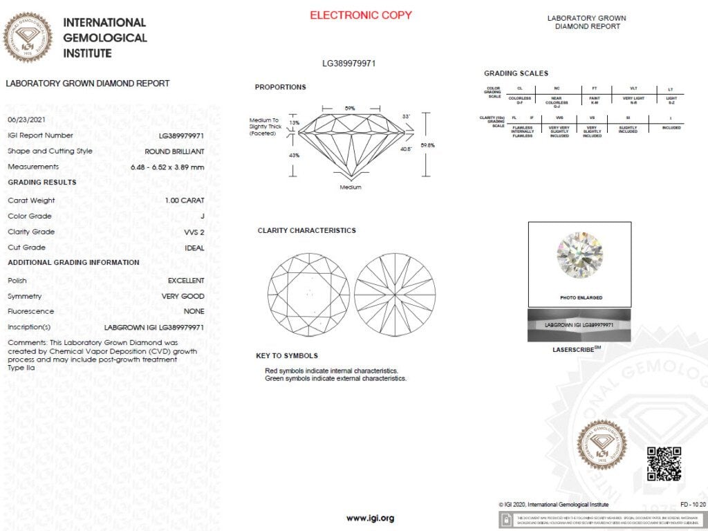 IGI Lab Grown Diamond Sample