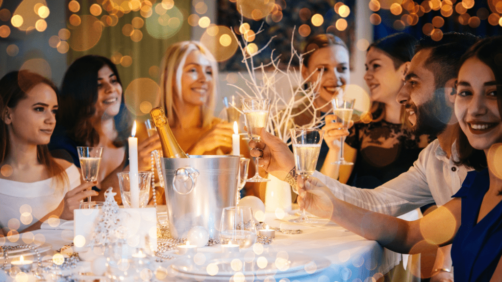 Female friends celebrating Christmas