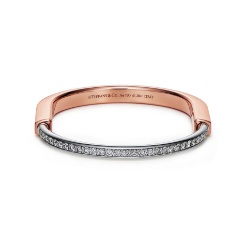 Tiffany Lock Bangle in Rose and White Gold with Half Pavé Diamonds