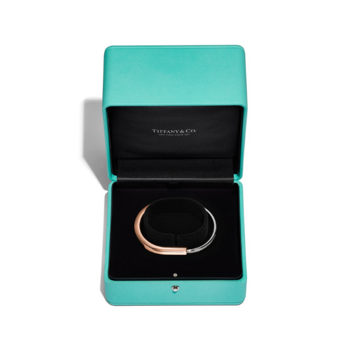 Tiffany Lock Bangle in Rose and White Gold with Half Pavé Diamonds