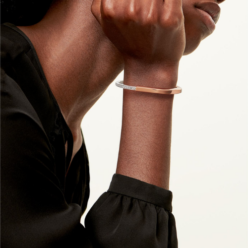 Tiffany Lock Bangle in Rose and White Gold with Half Pavé Diamonds