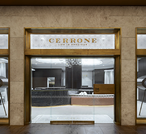 Cerrone's modern gold and white colored diamond storefront