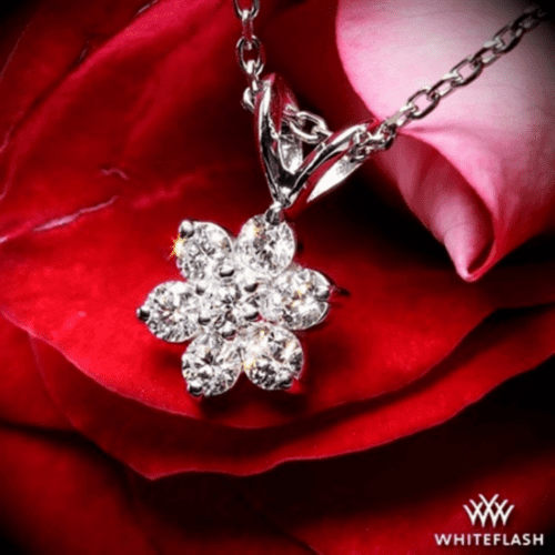 0.25ctw 14k White Gold Flower Cluster Lab Created Diamonds Pendant