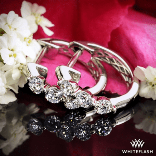 0.54ctw 14k White Gold Three Stone Lab Created Diamonds Hoop Earrings at Whiteflash