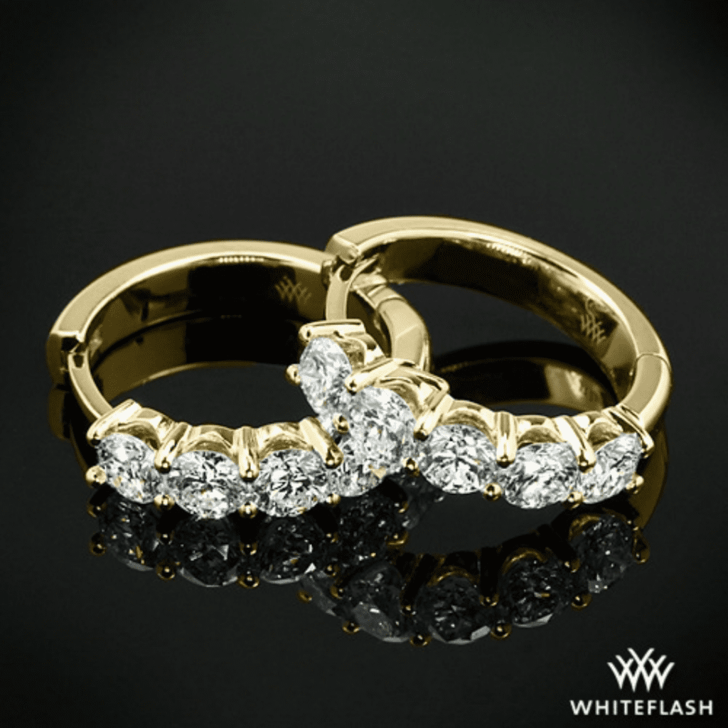 18k Yellow Gold "Shared-Prong" Diamond Hoop Earrings