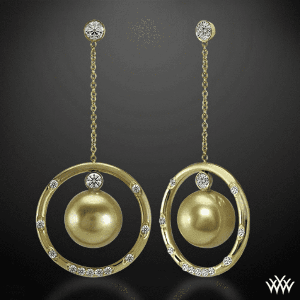 18k Yellow Gold "Golden Pearl and Champagne" Diamond Earrings