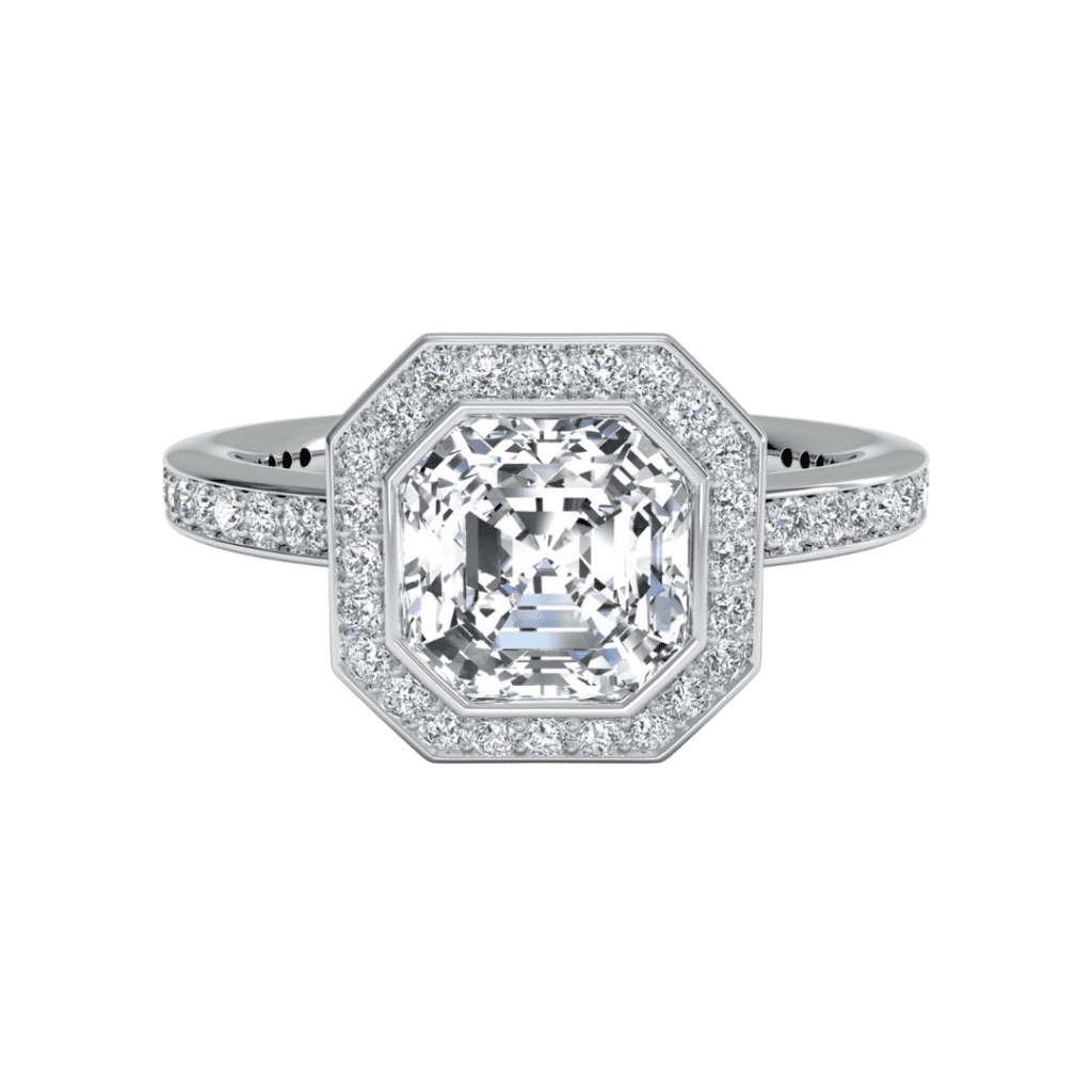 Asscher Vintage Halo Micropavé Diamond Band Engagement Ring