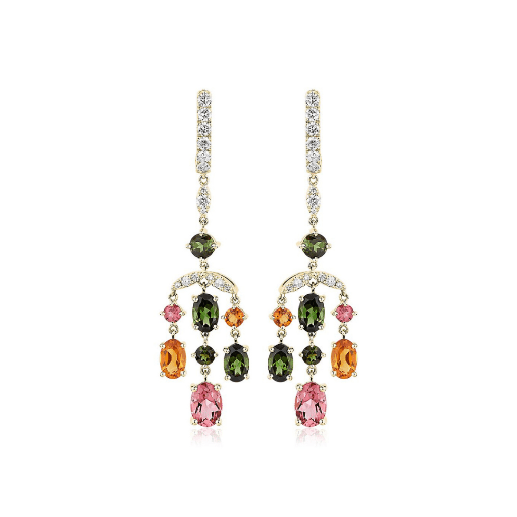 Tourmaline and Citrine Diamond Chandelier Earrings in 14k Yellow Gold