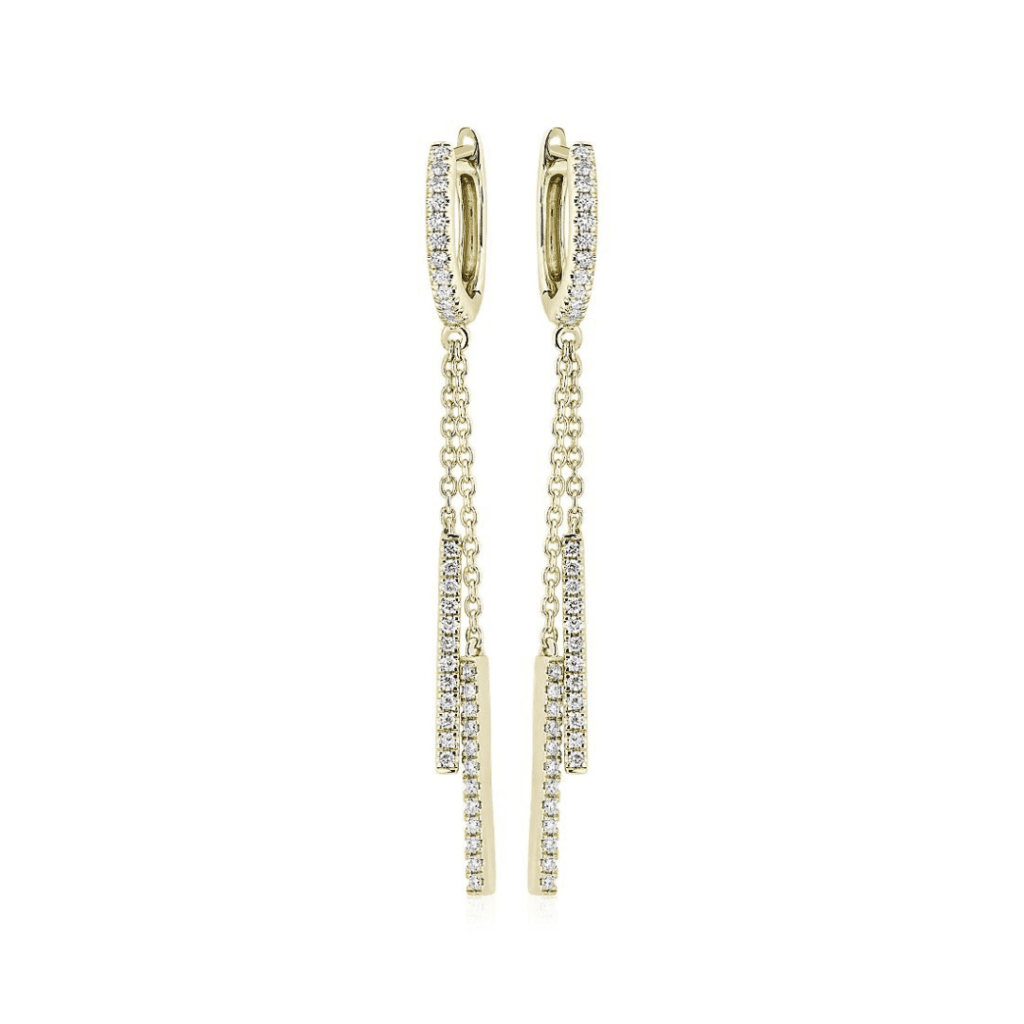 Diamond Hoops w/ Double Diamond Drop Earrings in 14k Yellow Gold