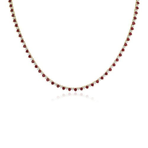 Round Ruby and Diamond Alternating Size Eternity Necklace
