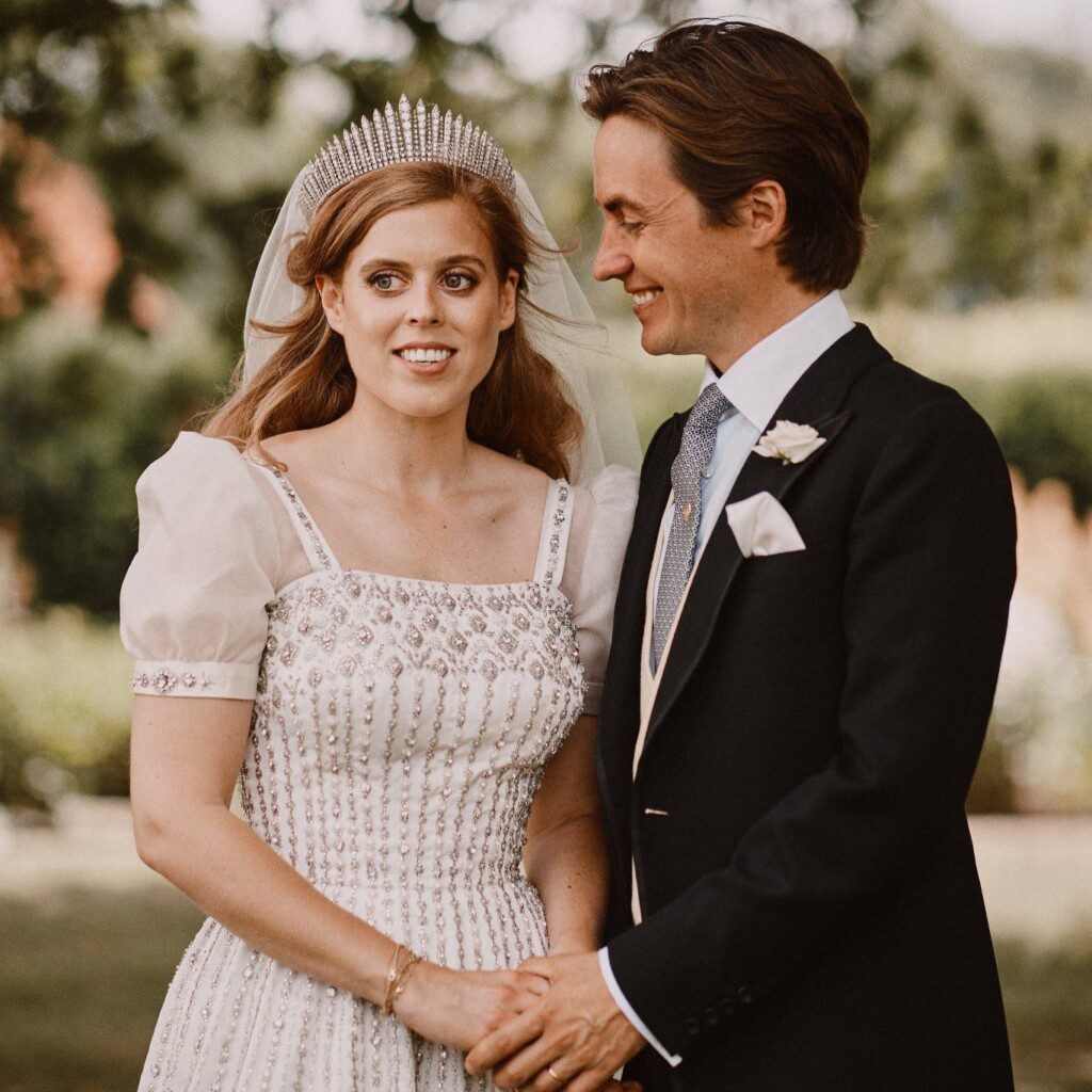 Princess Beatrice and Edoardo Mapelli Mozzi's wedding. Princess Beatrice is wearing The Queen Mary Fringe Tiara
