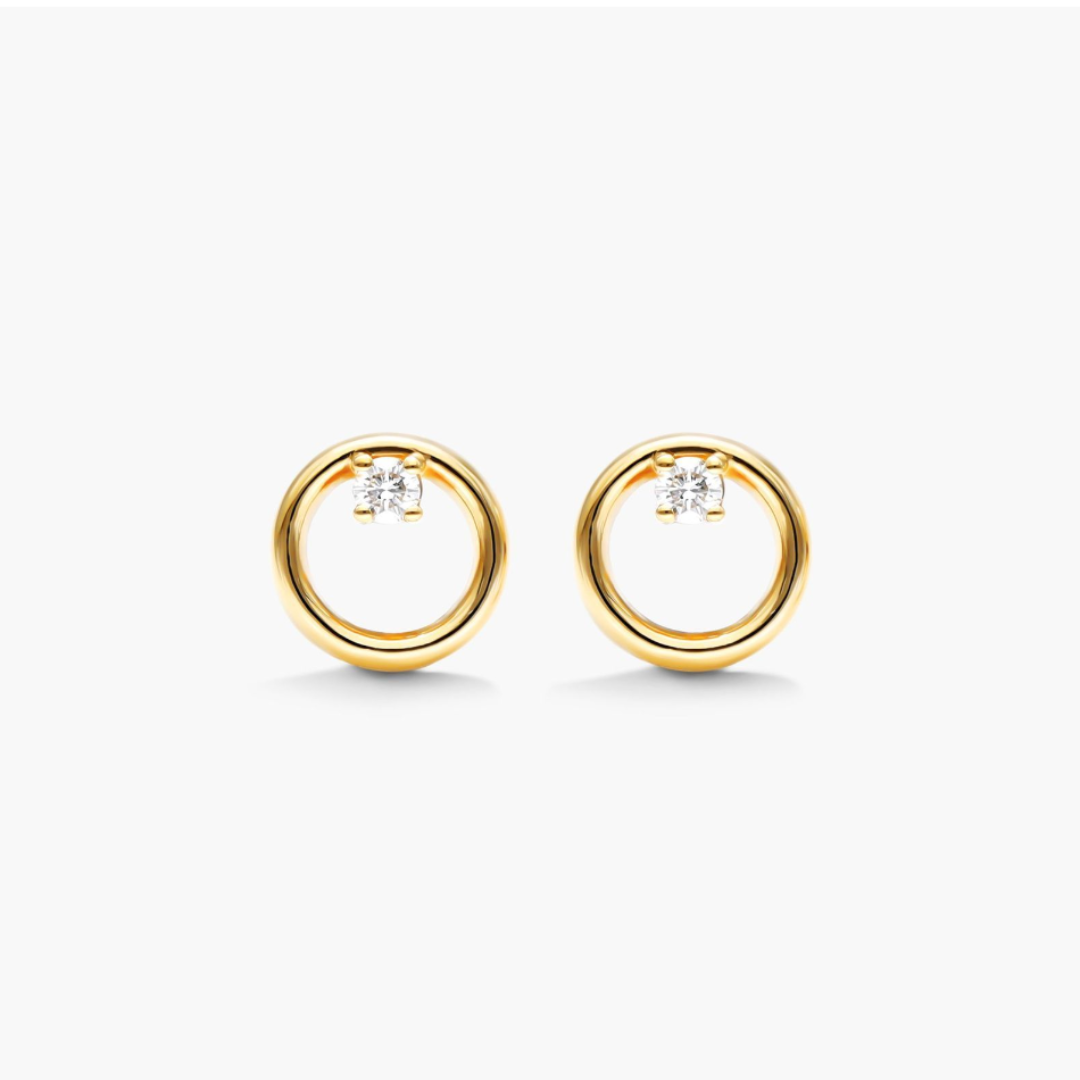 14K Yellow Gold Petite Open Circle Diamond Earrings