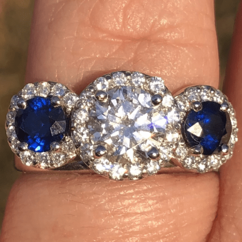 Diamond and sapphire trilogy ring