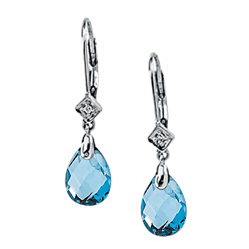 Diamond And Genuine Blue Topaz Earrings In 14K White Gold at B2C Jewels