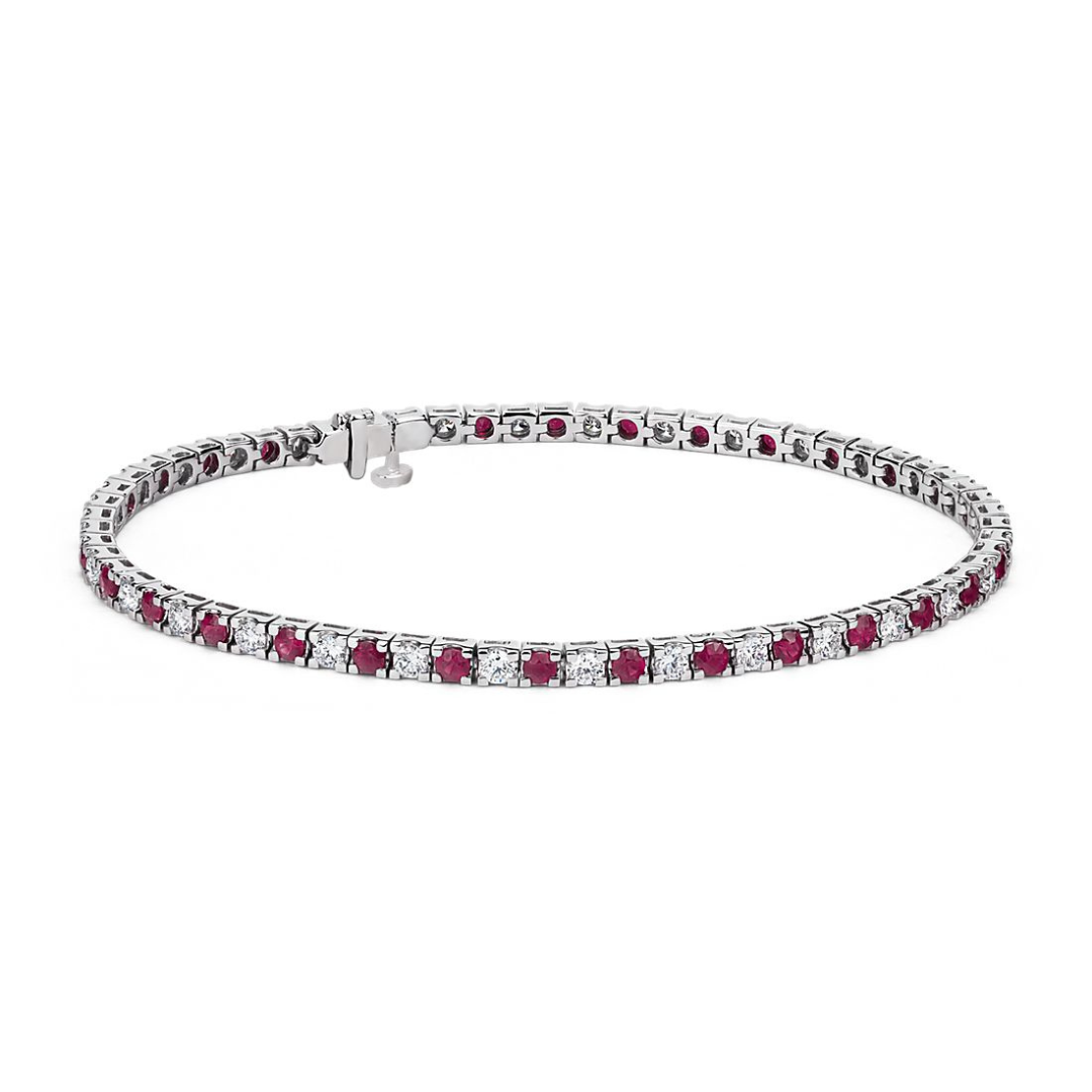 Riviera Ruby and Diamond Bracelet in 14k White Gold