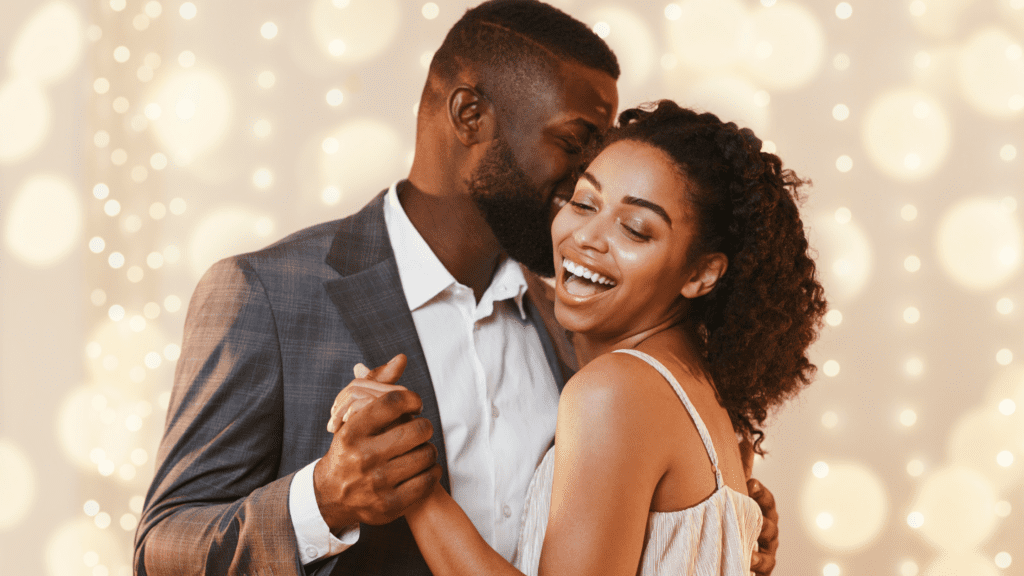 Couple dancing in twinkle lights