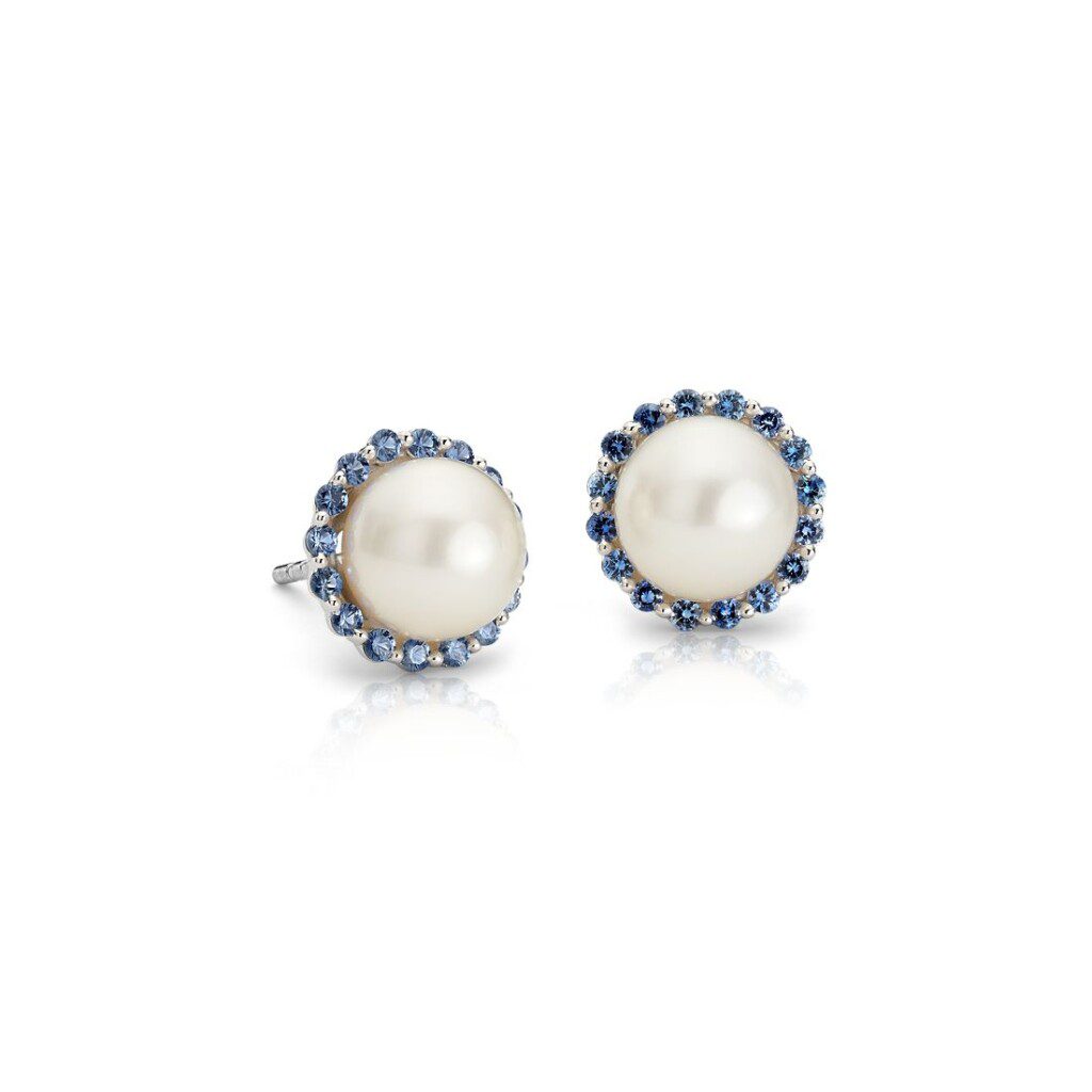 Sapphire and Freshwater Cultured Pearl Halo Stud Earrings at Blue Nile