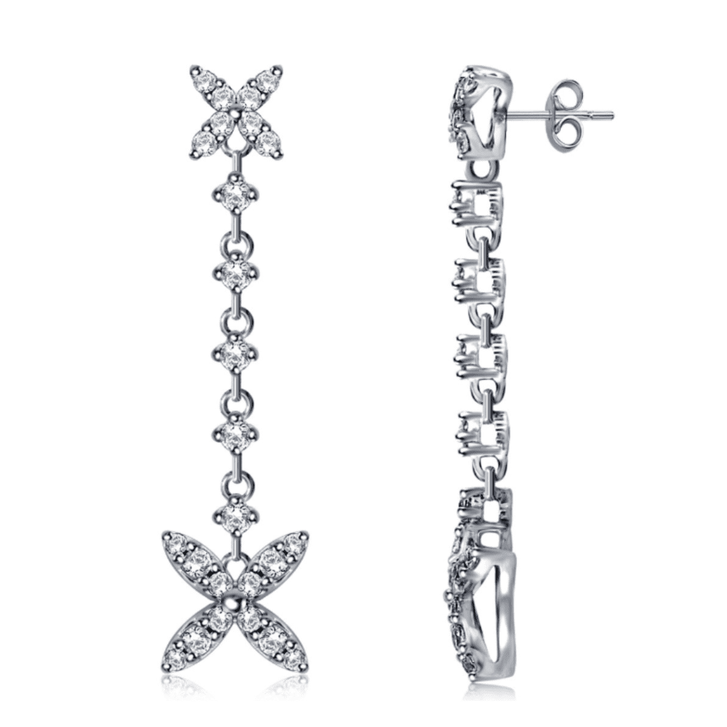 Dangling Marquise Accented Earrings In 14K White Gold at B2C Jewels