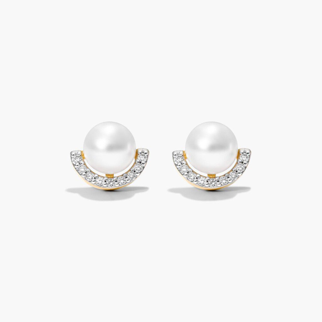 14K Yellow Gold Akoya Cultured Pearl Half Moon Diamond Studs at James Allen