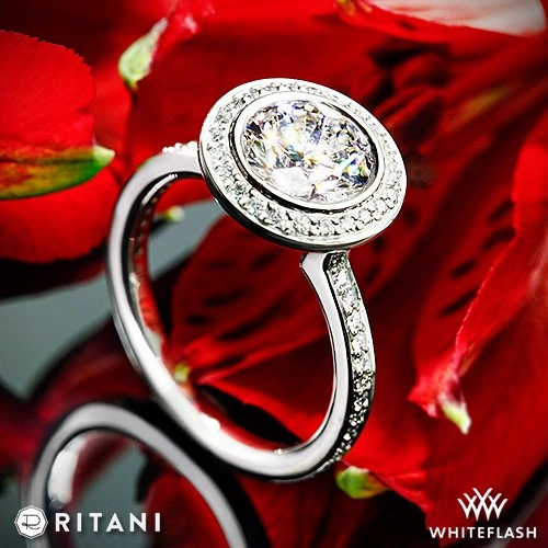 Platinum Ritani Vintage Halo Micropavé Halo Diamond Engagement Ring at Whiteflash