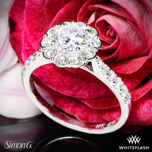 18k White Gold Simon G. Passion Halo Diamond Engagement Ring at Whiteflash