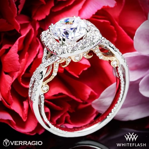 14k White Gold Verragio Insignia Two-Tone Halo Diamond Engagement Ring with Rose Gold Inlay at Whiteflash
