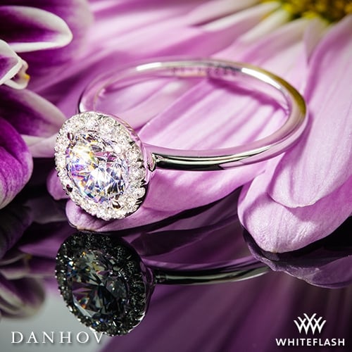18k White Gold Danhov Per Lei Single Shank Halo Solitaire Engagement Ring at Whiteflash