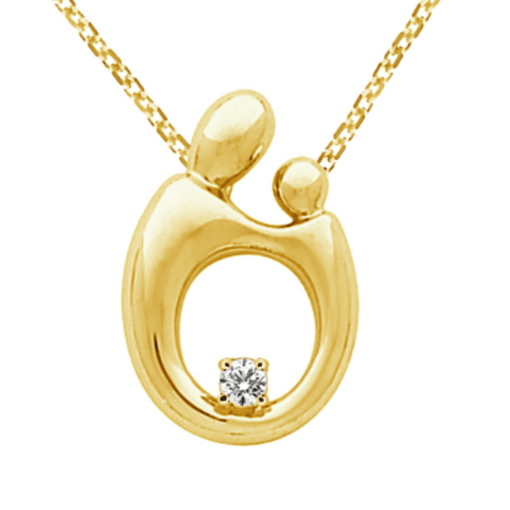 14K Yellow Gold Motherhood Designer Diamond Pendant With Hollow Back at B2CJewels