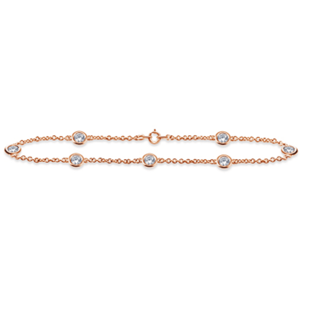 Diamond Station Bracelet With Seven Diamonds in 14K Rose Gold at B2C Jewels