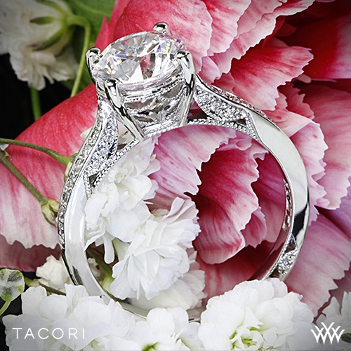 Platinum Tacori Dantela Crescent Motif Pave Diamond Engagement Ring at Whiteflash